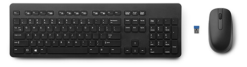 black wireless HP keyboard and mouse