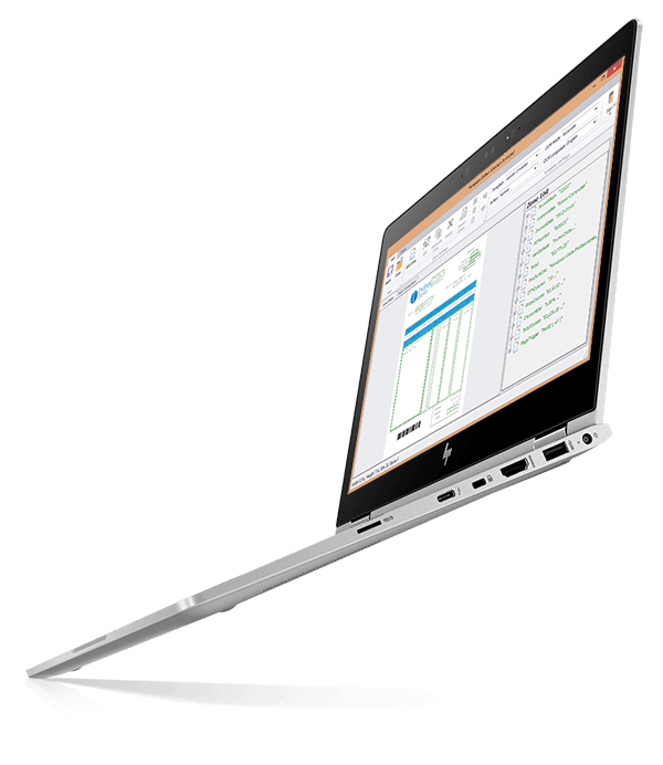 hp laptop with prism document management software on screen