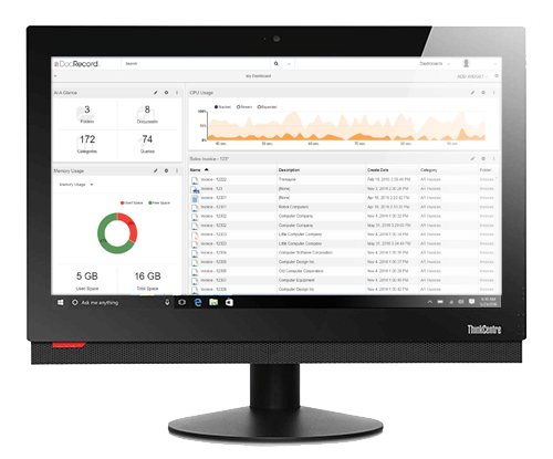Lenovo all in one computer with document management software displayed