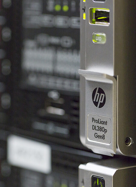 Detail of control panels at a data center. HP proliant DL380p